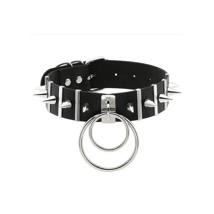 Center stage metal o-ring choker necklace in pu leather - black - accessories