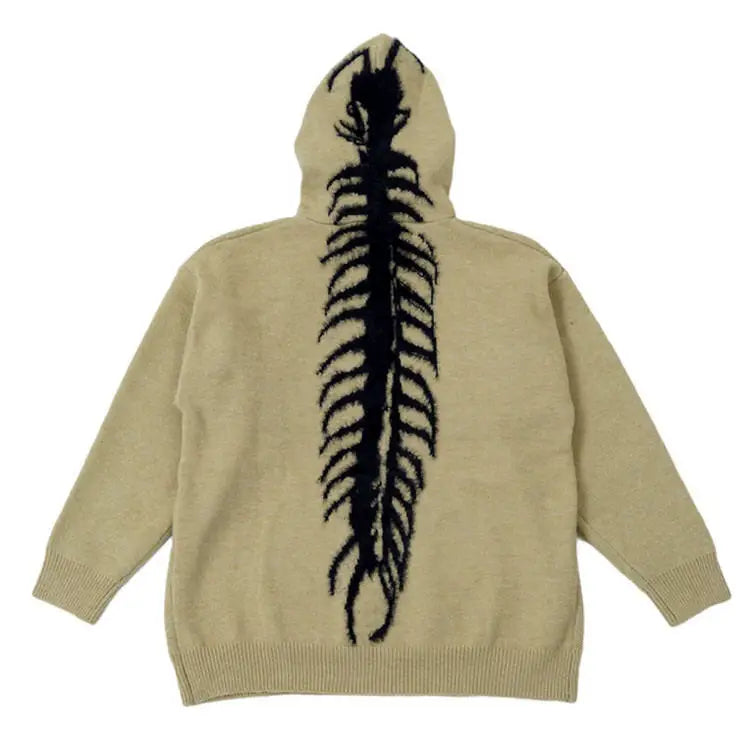 Centipede knit hoodie jacket for y2k style enthusiasts - m / beige