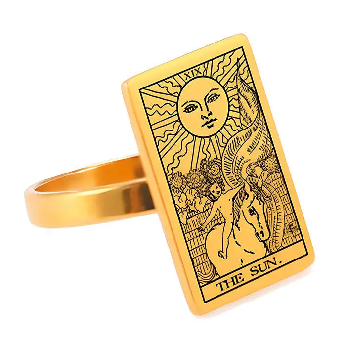 Y2k tarot card rings in stainless steel for destiny lovers - ring