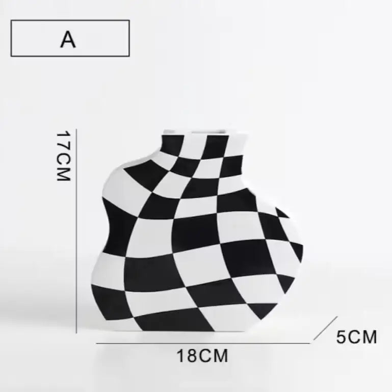 Checkered ceramic vase for aesthetic room decor