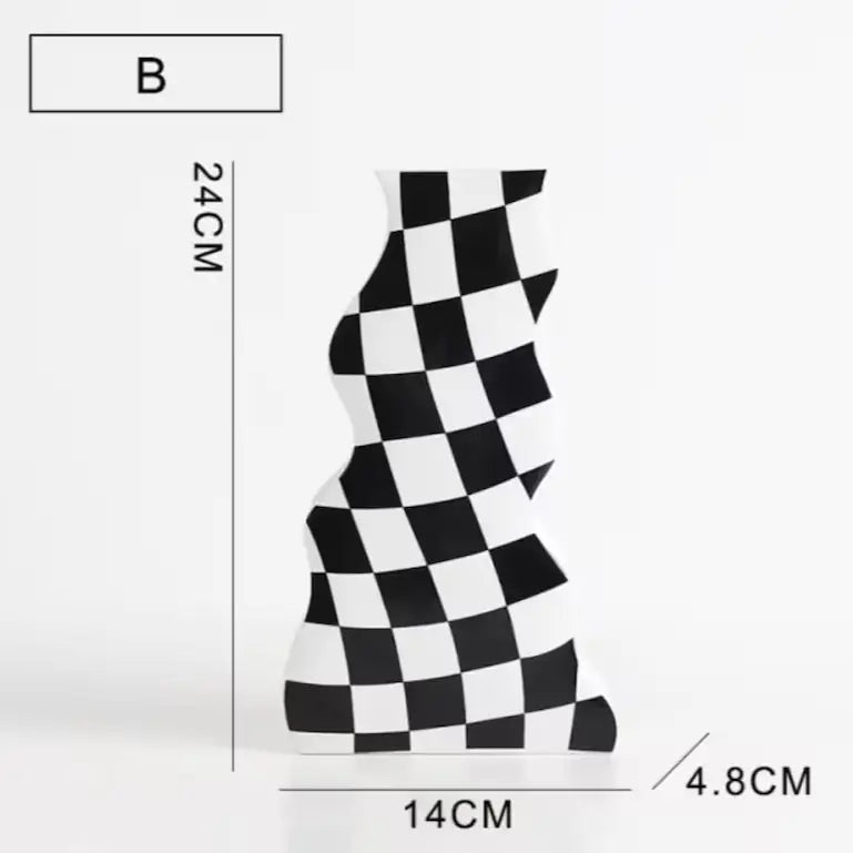 Checkered ceramic vase for aesthetic room decor - b