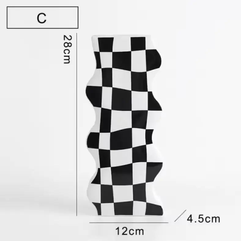 Checkered ceramic vase for aesthetic room decor - c