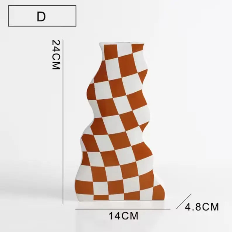 Checkered ceramic vase for aesthetic room decor - d