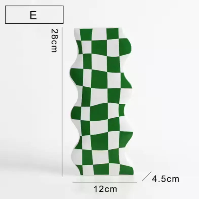 Checkered ceramic vase for aesthetic room decor - e