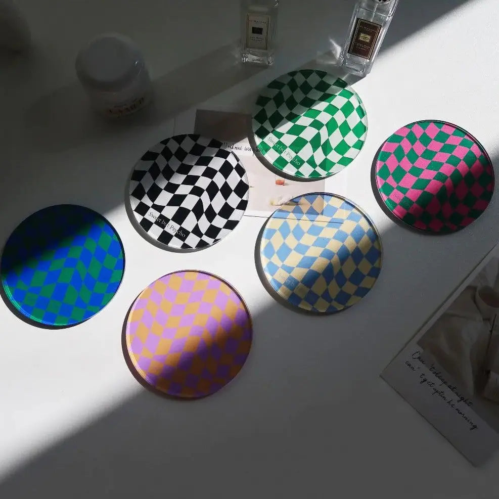 Vibrant checkered coasters for aesthetic style lovers - decor