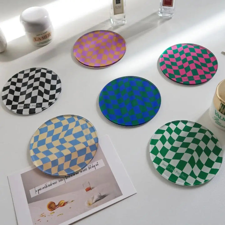 Vibrant checkered coasters for aesthetic style lovers - decor