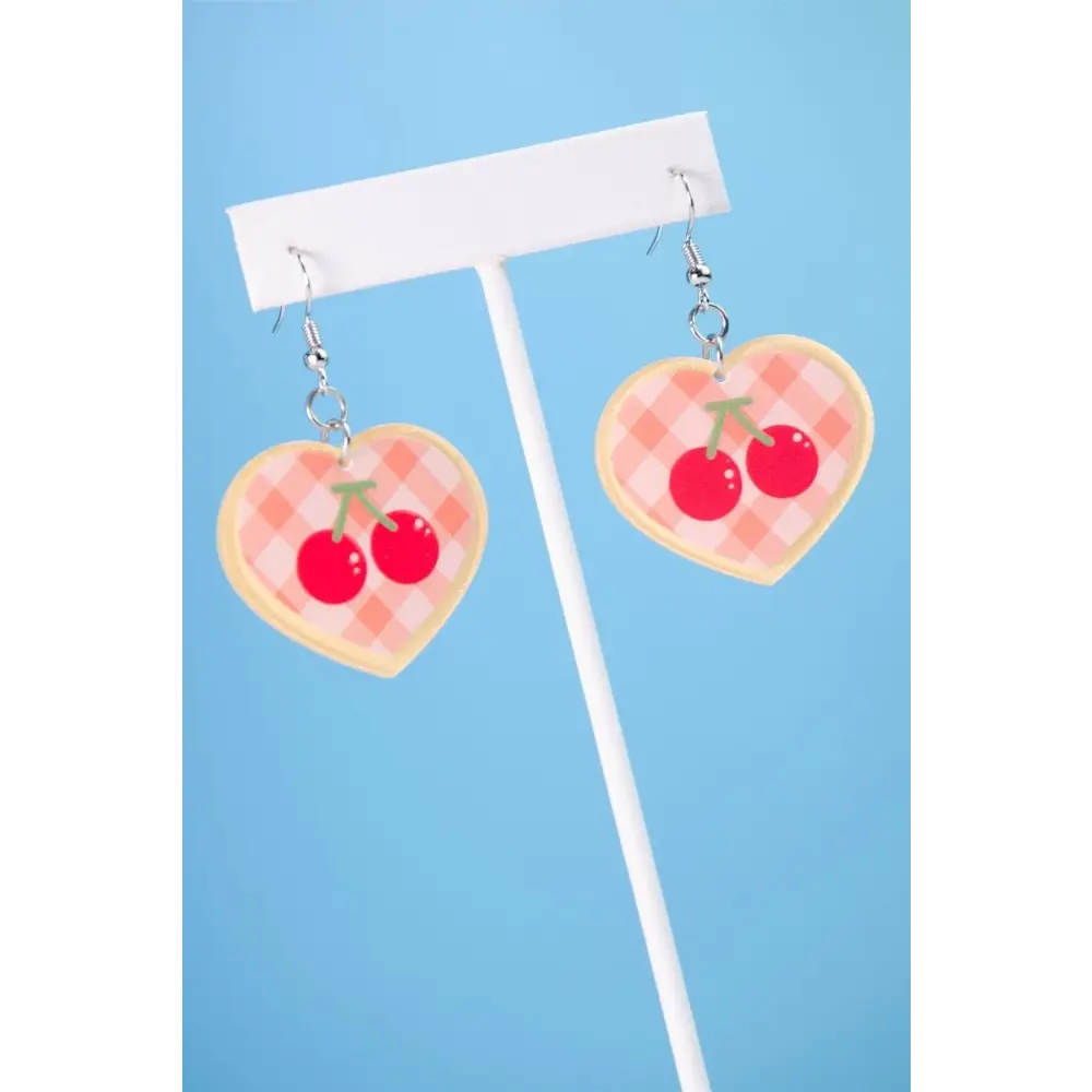 Cherry heart kawaii earrings for whimsical style - one size