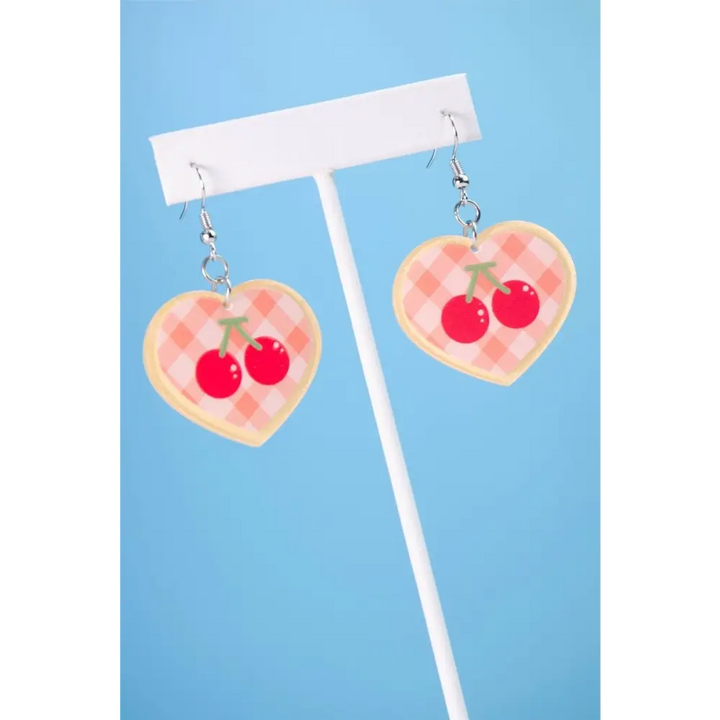 Cherry heart kawaii earrings for whimsical style - one size