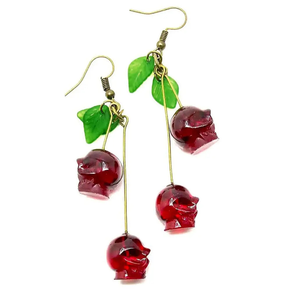 Cherry skulls earrings combining edgy style and sweet vibes - standart / red - earrings