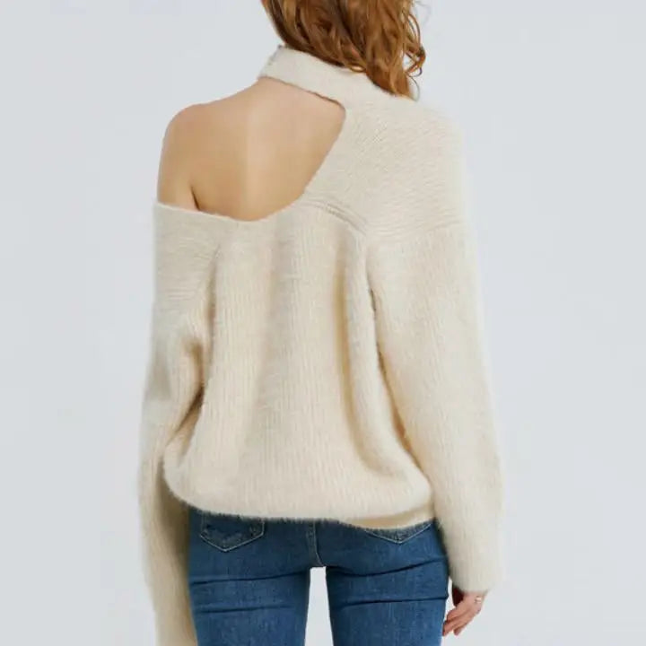 Choker neck asymmetric sweater - sweaters