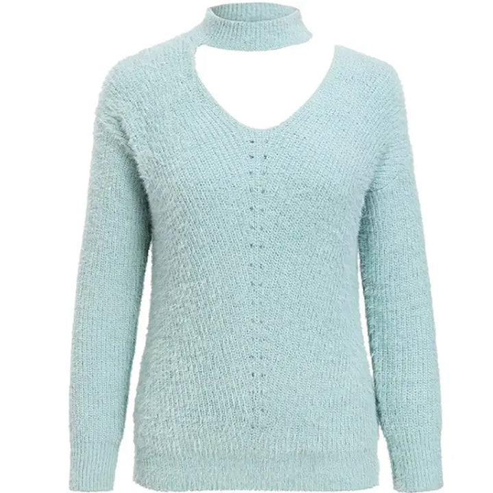 Choker neck asymmetric sweater - sweaters