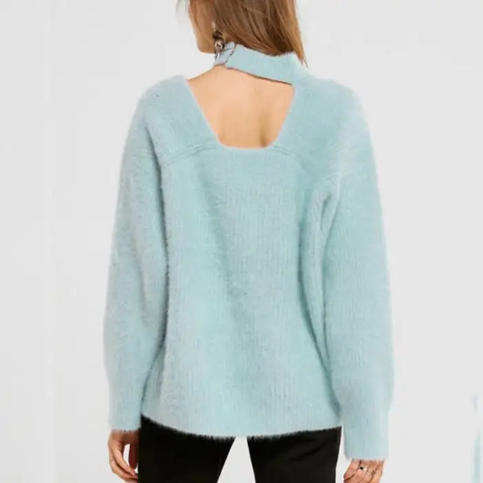 Choker neck asymmetric sweater - sweaters