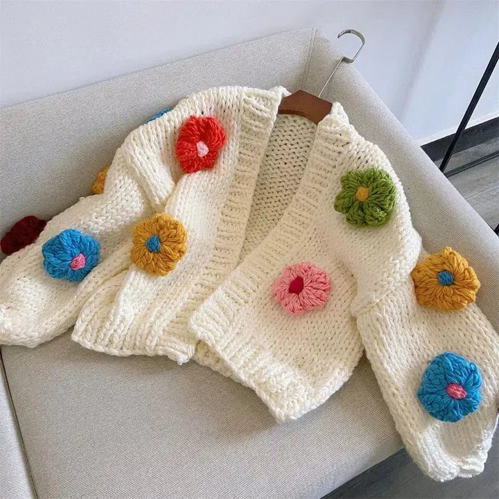 Colorful floral cardigan in soft touch material for cozy style - white / one size