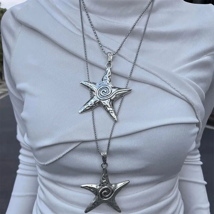 Chunky starfish pendant necklace for unique style - standart / silver