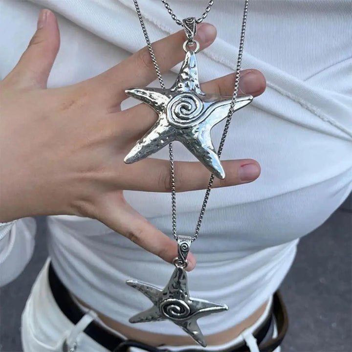 Chunky starfish pendant necklace for unique style - standart / silver