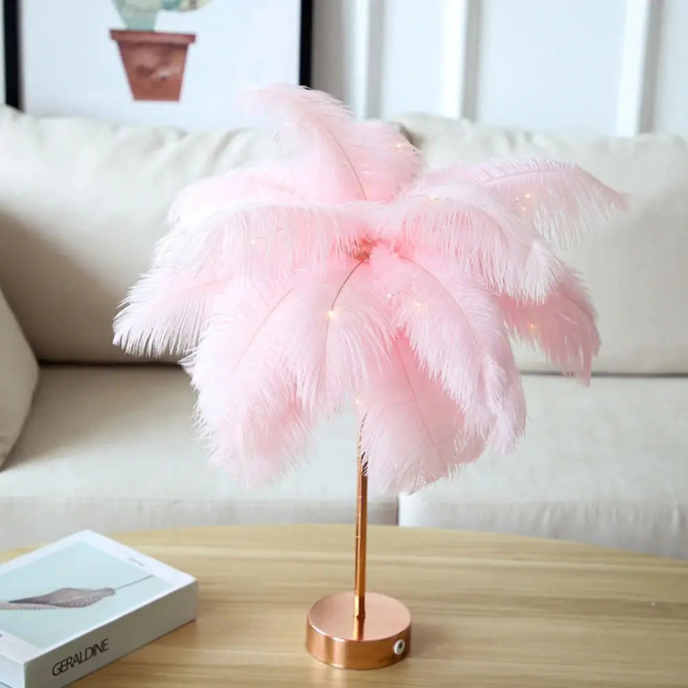 Classic feather bedside lamp for aesthetic room decor - pink