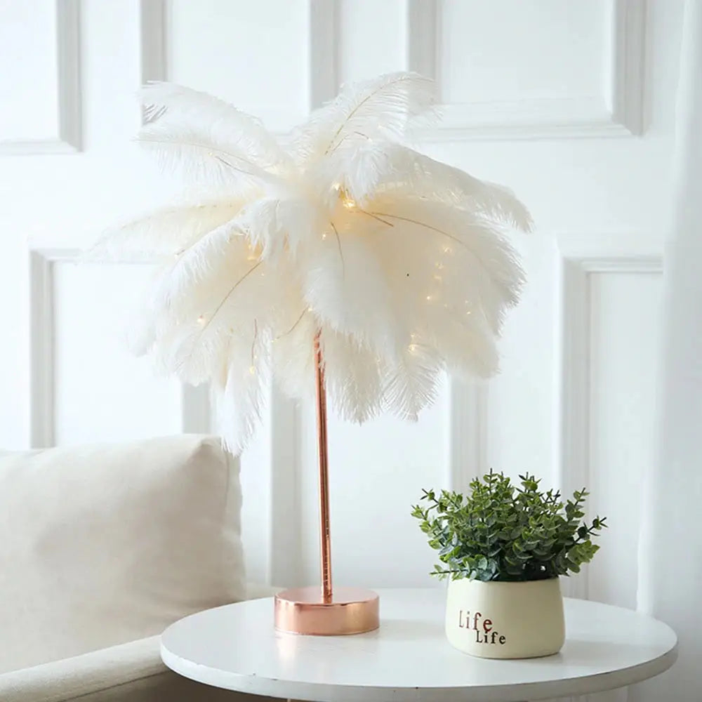 Classic feather bedside lamp for aesthetic room decor - white