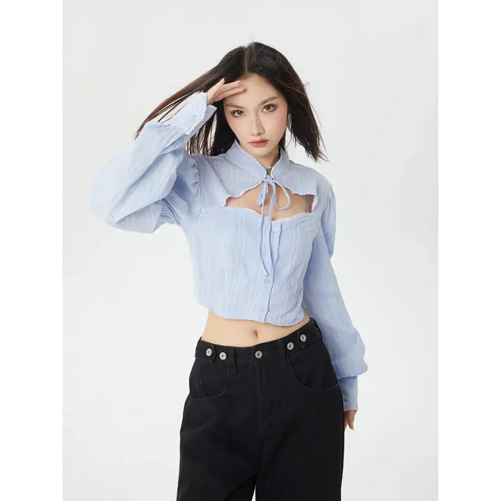 Classiccore cut out crop shirt with lace accents for y2k style