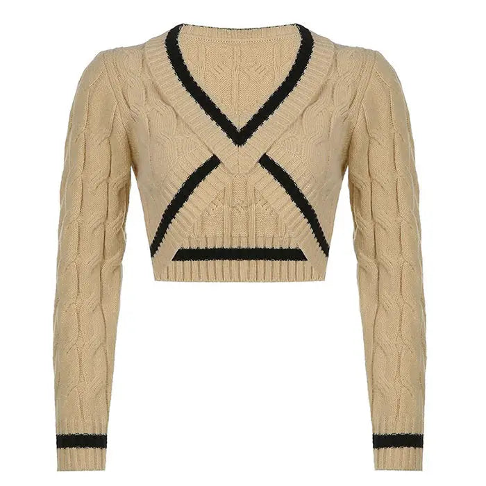 Coffee cream cropped sweater - tops