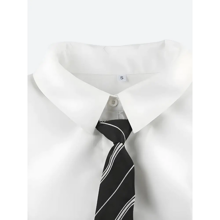 Light academia-inspired shirt with ruching and a striped tie