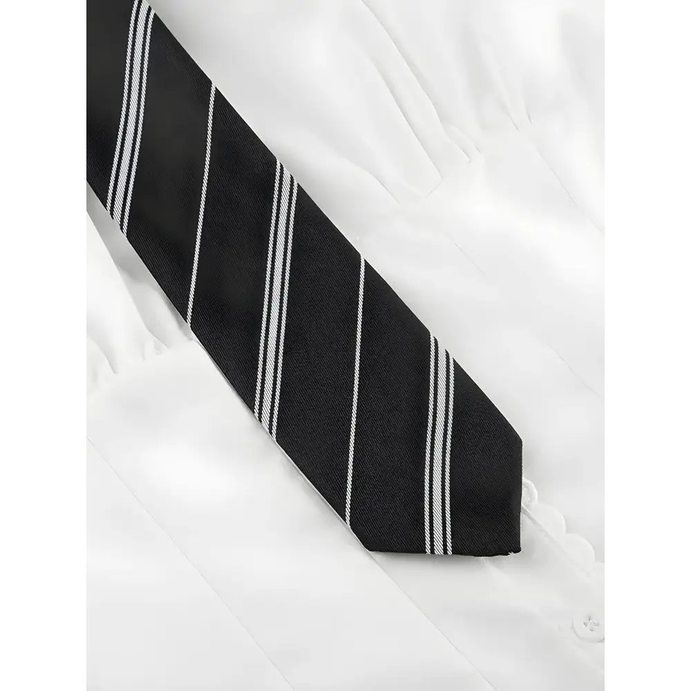 Light academia-inspired shirt with ruching and a striped tie