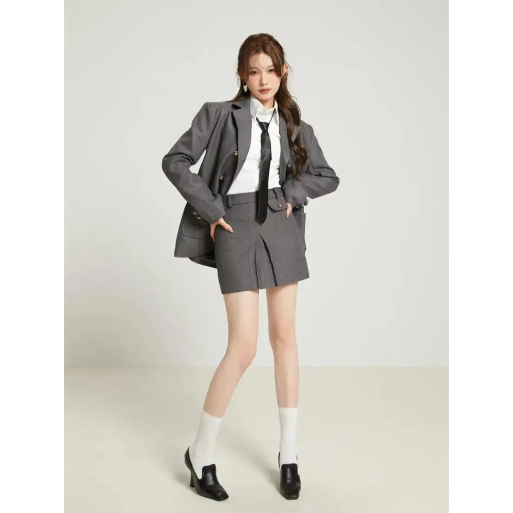 College style skirt blazer & shirt set - (blazer + skirt + shirt) / s - two piece sets