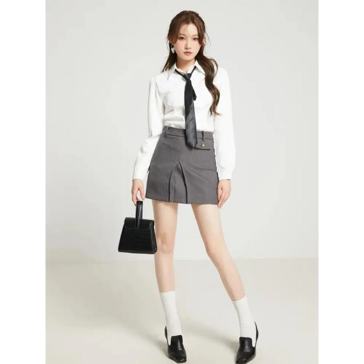 College style blazer and mini skirt set for a chic look - shirt / s - two piece sets