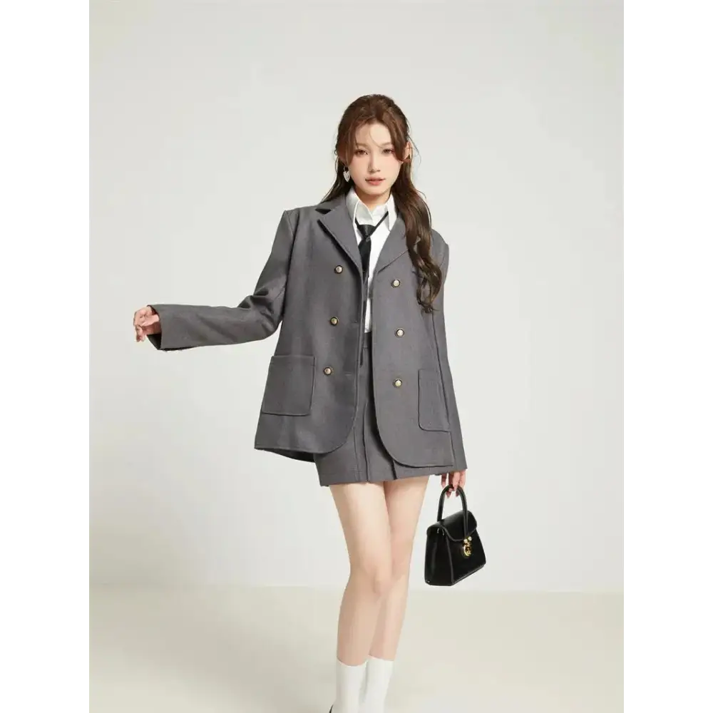 College style blazer and mini skirt set for a chic look - two piece sets