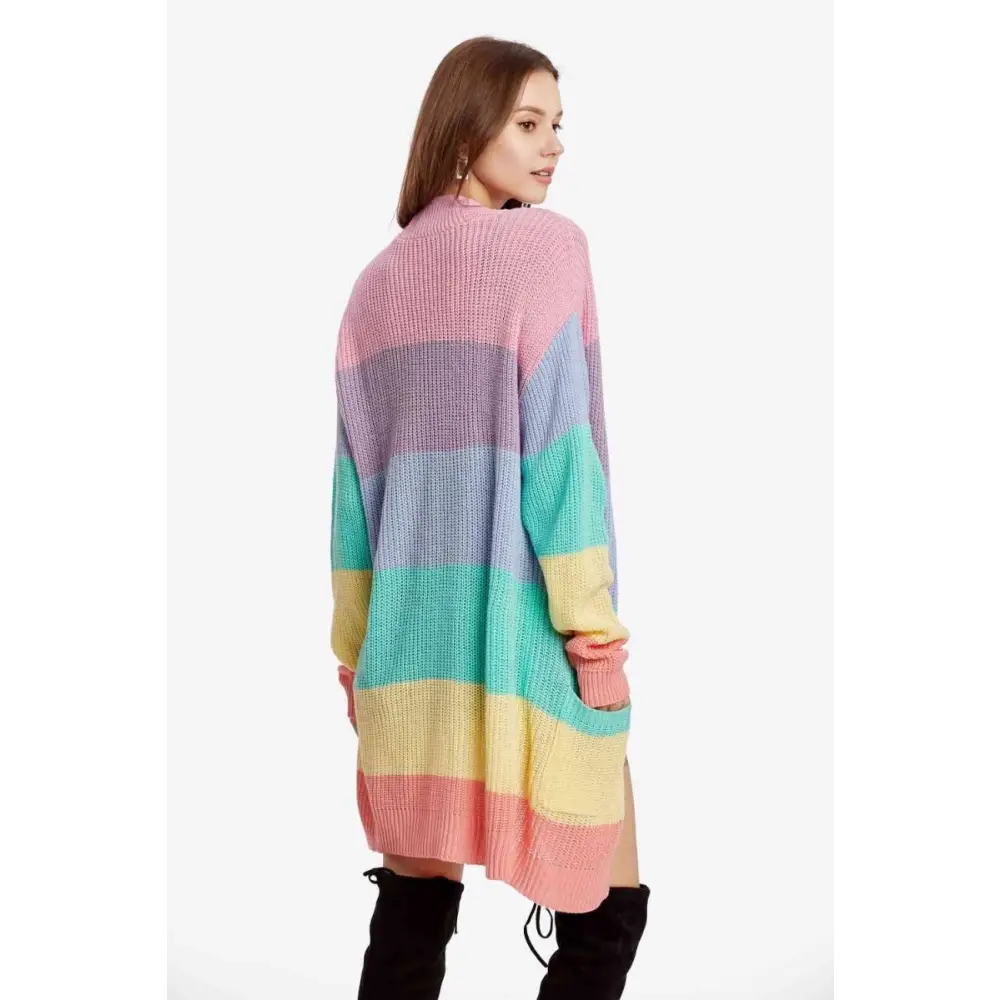 Color block drop shoulder kawaii cardigan