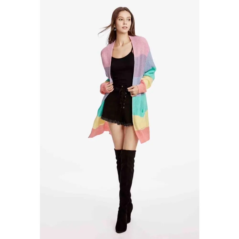 Color block kawaii cardigan with drop shoulder design