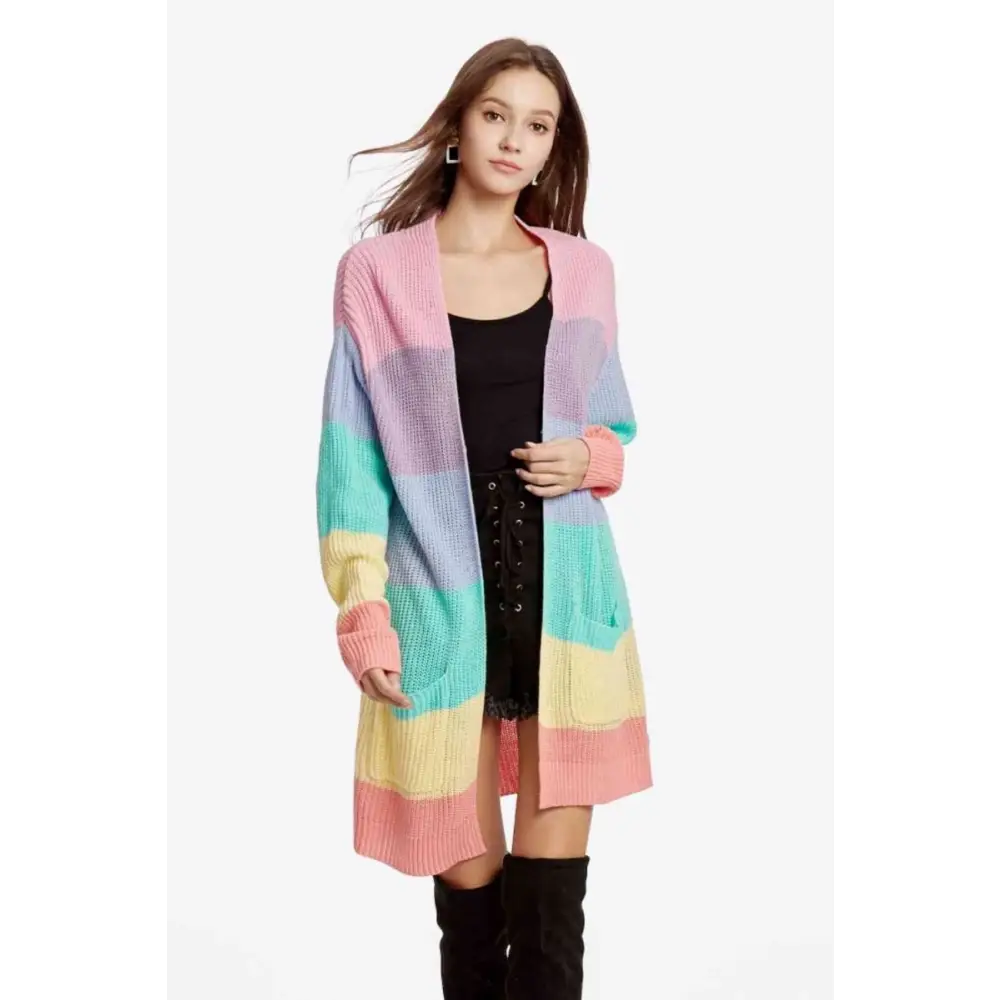 Color block drop shoulder kawaii cardigan - multi / s