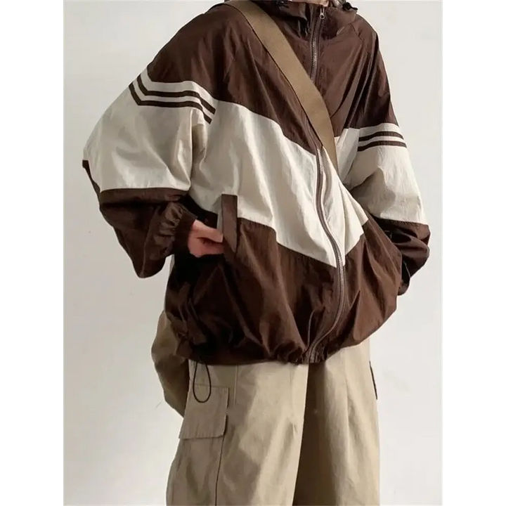 Color block hooded oversized jacket y2k - brown / s - jackets