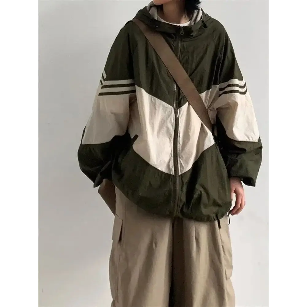 Color block hooded oversized jacket y2k - green / s - jackets
