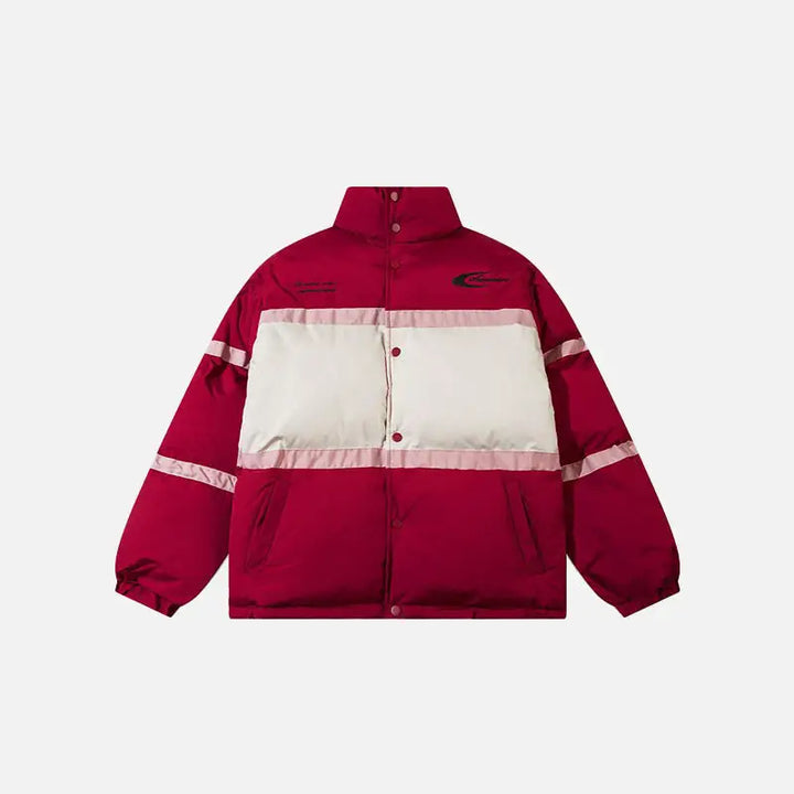 Color block stand collar puffer jacket y2k - red / s - jackets