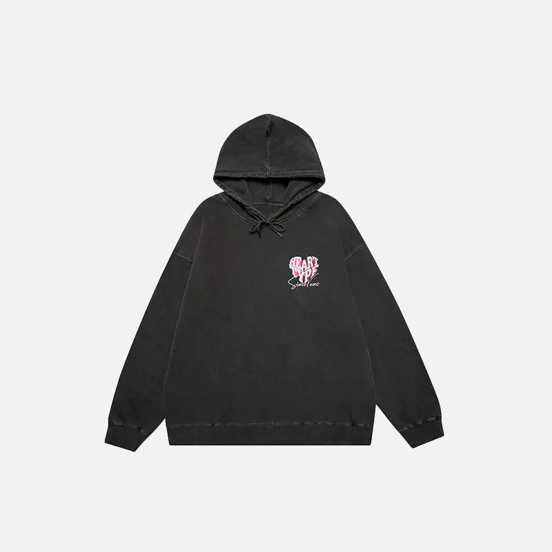 Colorblock heart shaped letter print hoodie y2k - ink black / m - hoodies
