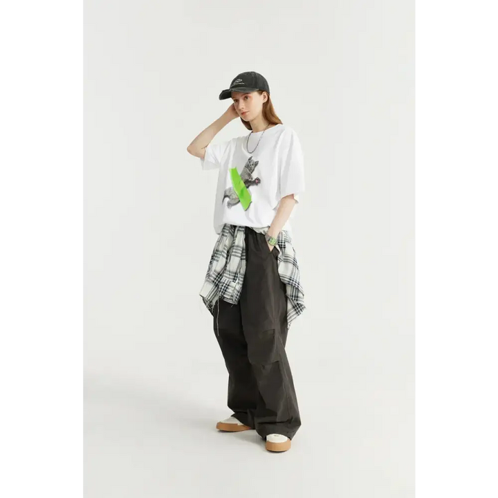 Y2k cat graphic oversized t-shirt for playful wardrobe style - tee