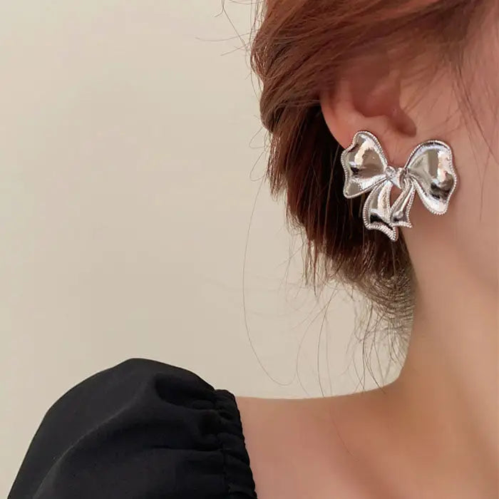 Coquette bow earrings - standart / silver - earrings