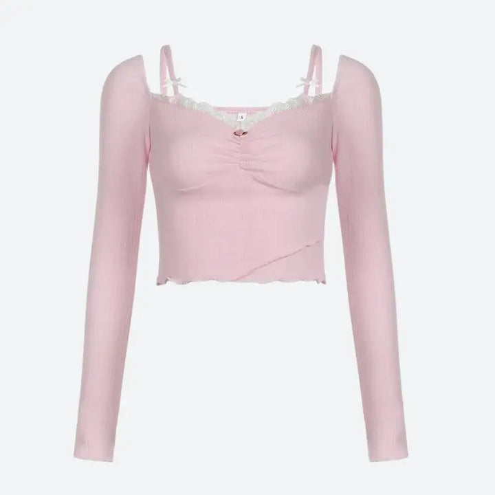 Soft pink jacket with bow straps and ruched detailing - top