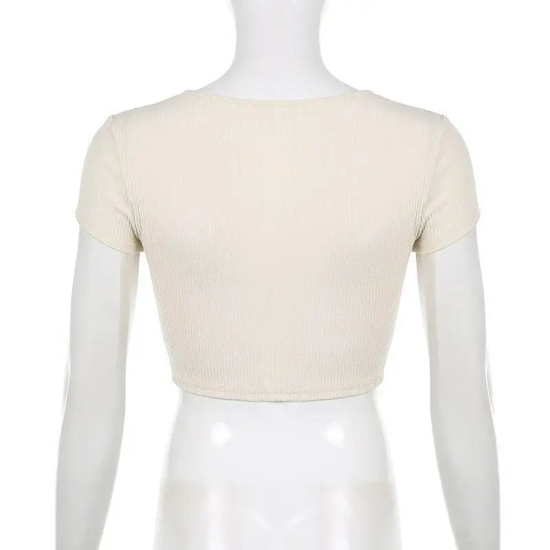 Beige coquette aesthetic corset with square neckline and tie fastening - crop top