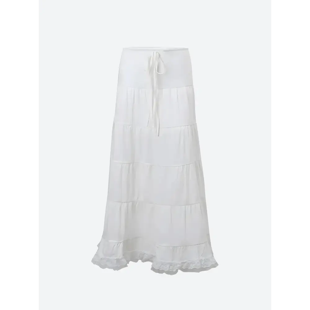 Lace-up crop top and flowing maxi skirt for y2k style - s / white - two piece sets