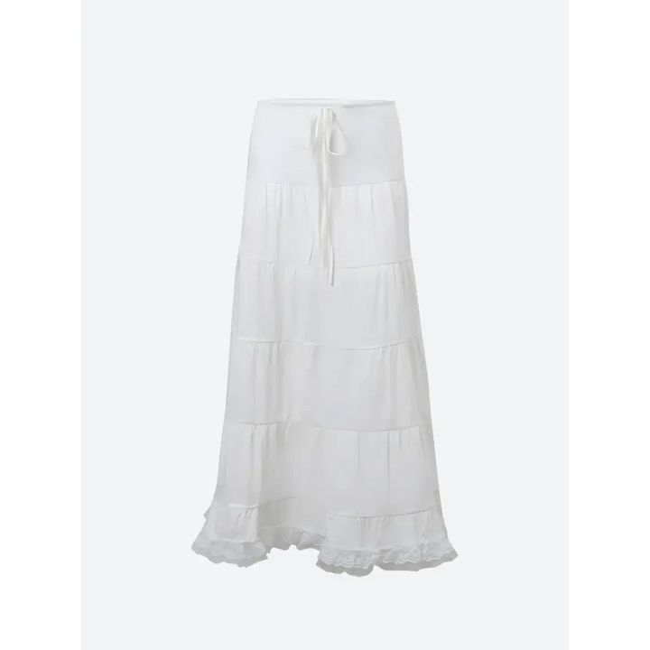 Lace-up crop top and flowing maxi skirt for y2k style - s / white - two piece sets