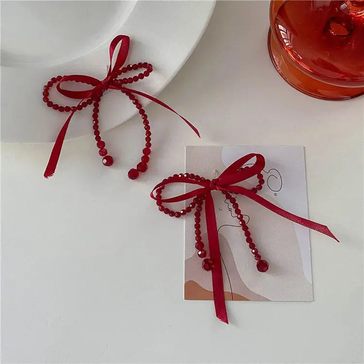 Cute red bow earrings for your coquette aesthetic outfit - earrings