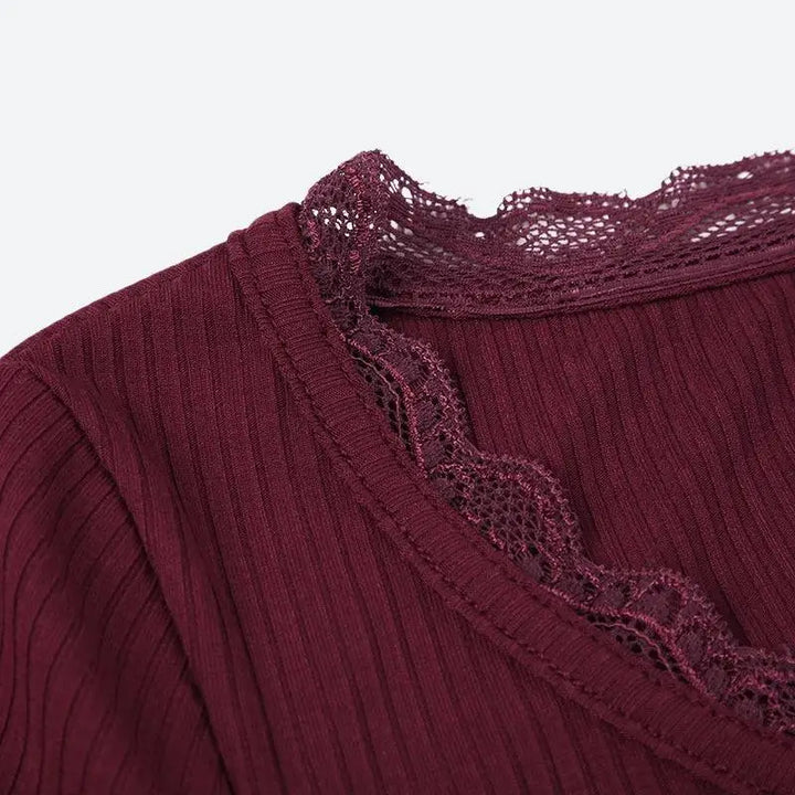 Corduroy top with lace trim and button details for cozy comfort