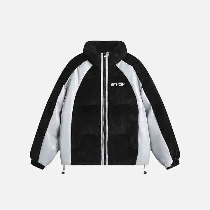 Corduroy patchwork padded retro puffer jacket y2k - black / m - jackets