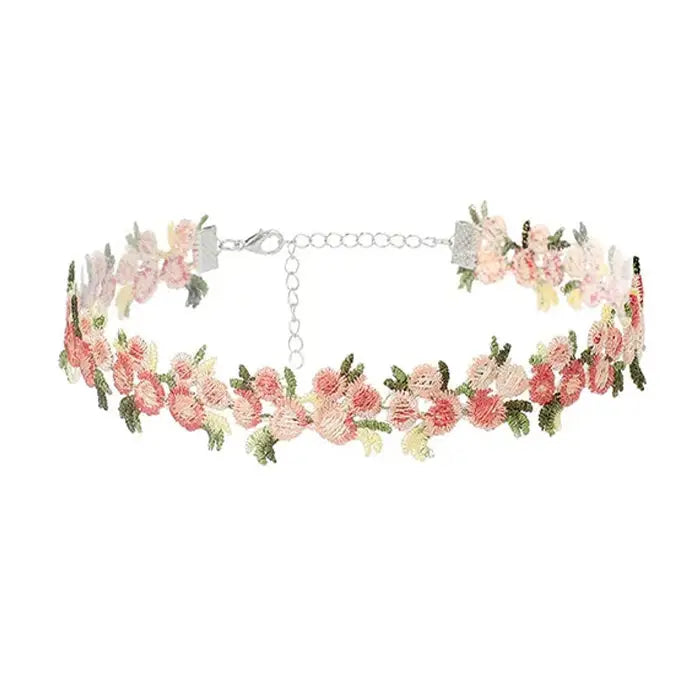 Cottagecore crochet flower choker - standart / pink - necklace