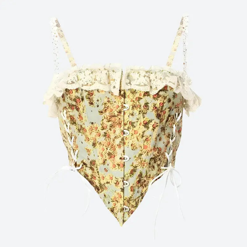 Cottagecore aesthetic lace-up floral top for y2k style