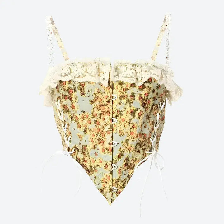 Cottagecore aesthetic lace-up floral top for y2k style