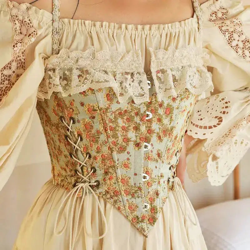 Cottagecore aesthetic lace-up floral top for y2k style