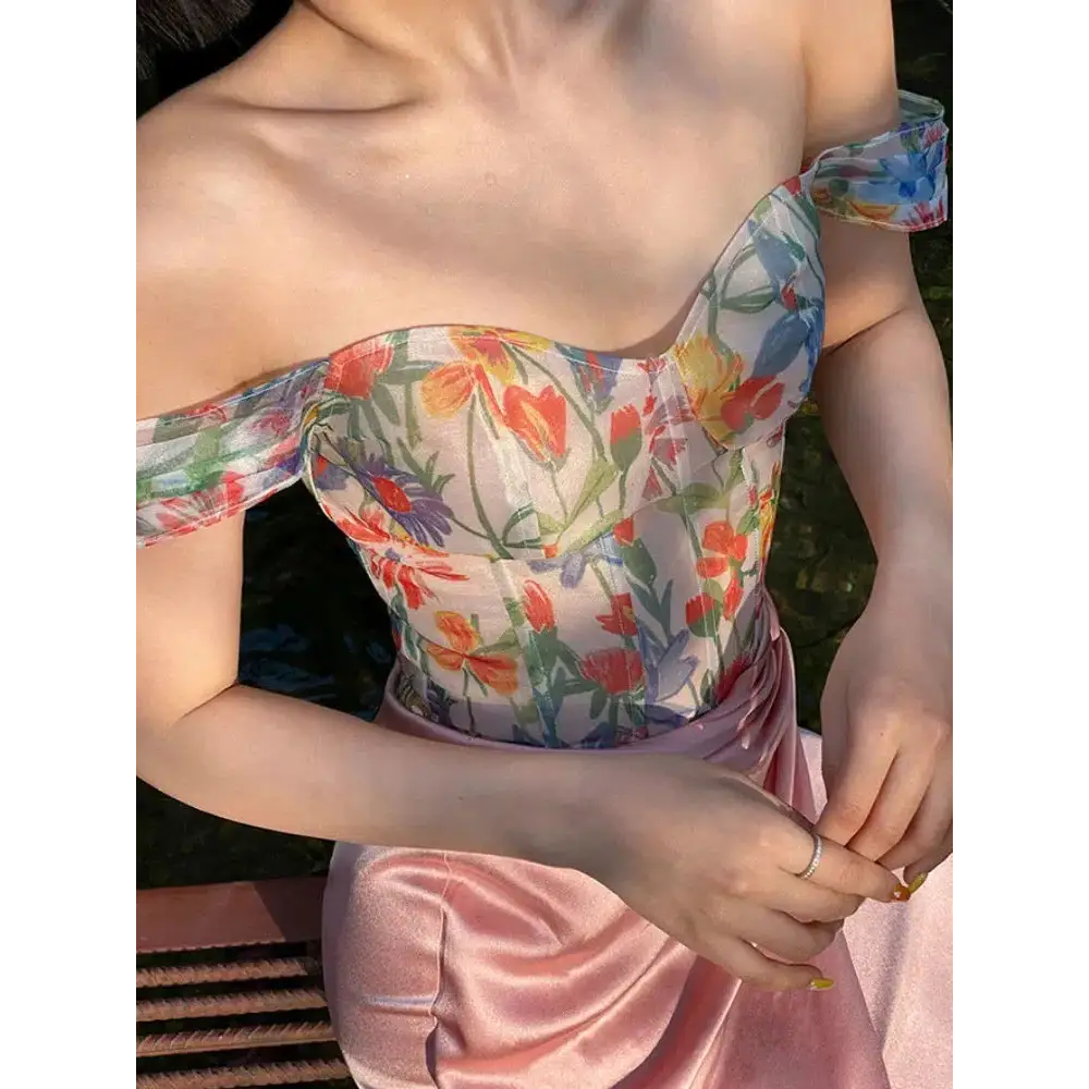 Floral pattern corset top embracing cottagecore aesthetics