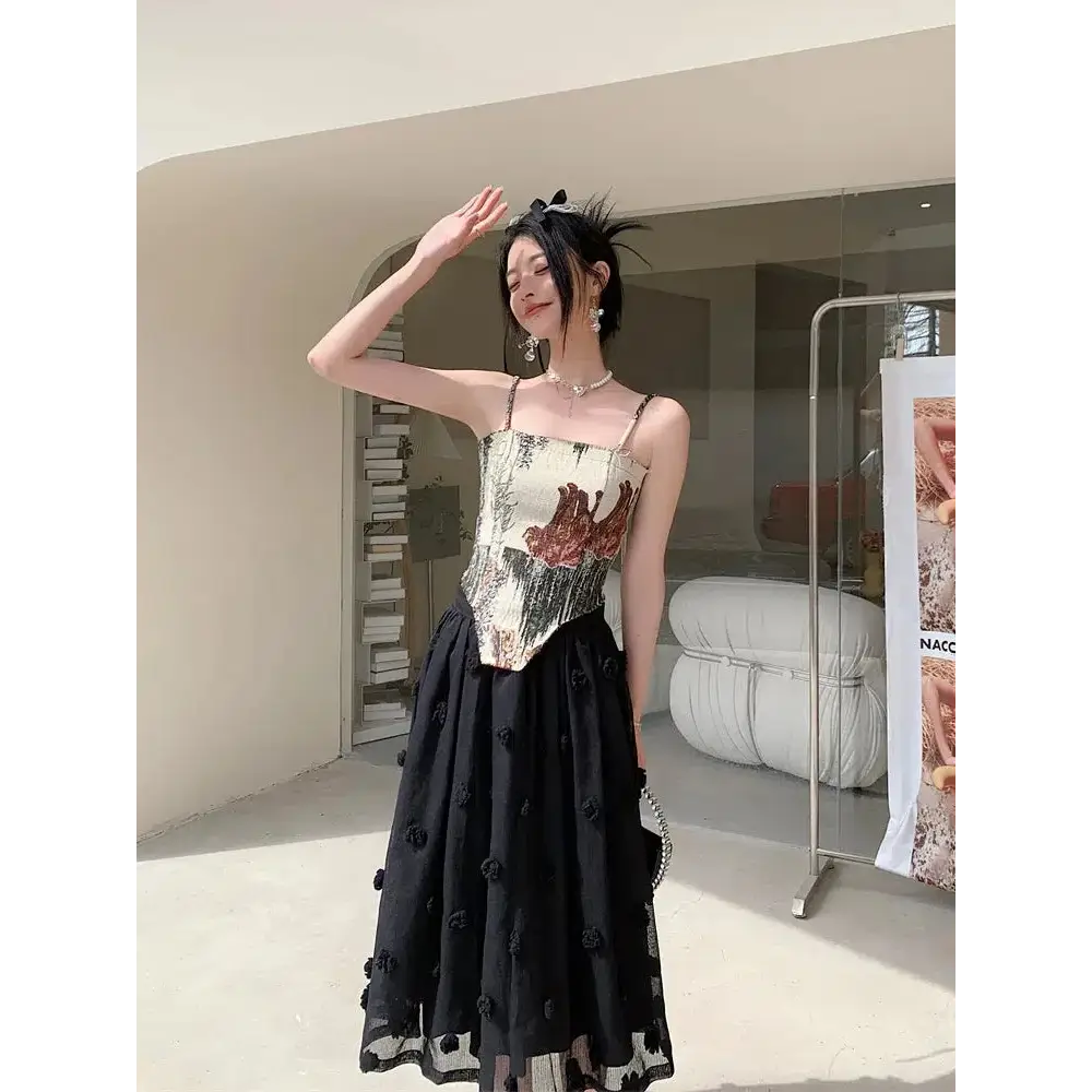 Cottagecore corset top with vintage pattern details and boning